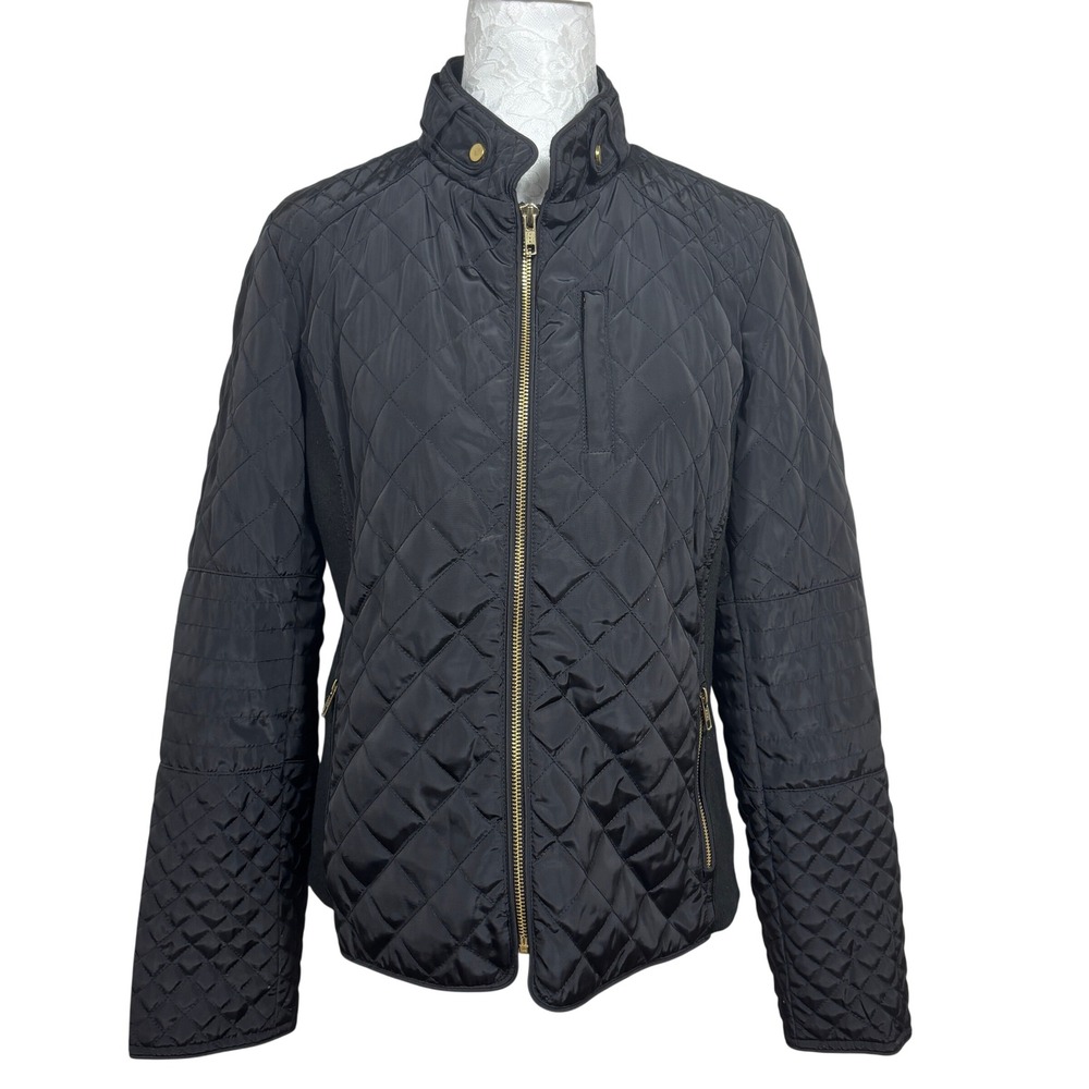 Tyler Böe Black Diamond Quilted Gold Zip Mock Neck Lightweight Jacket Womens L